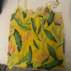 Yellow Hawaiian print camisole with lace detail
